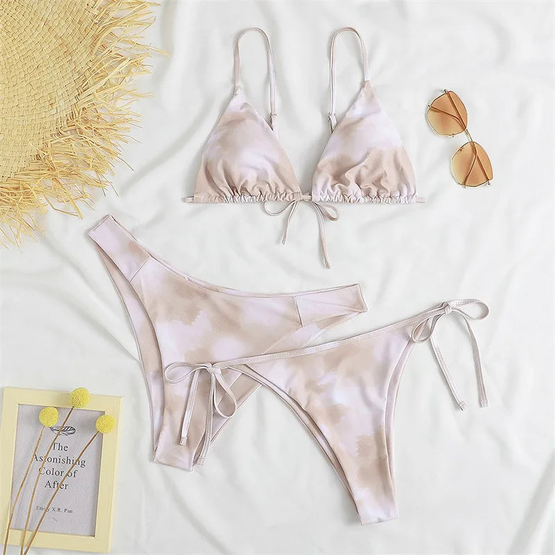 Beaira Sexy 3 Piece Bikini Set Women Solid Blue Purple Push Up Bandage Triangle Swimsuit Brazilian Beach Bathing Suit Swumwear Biquini