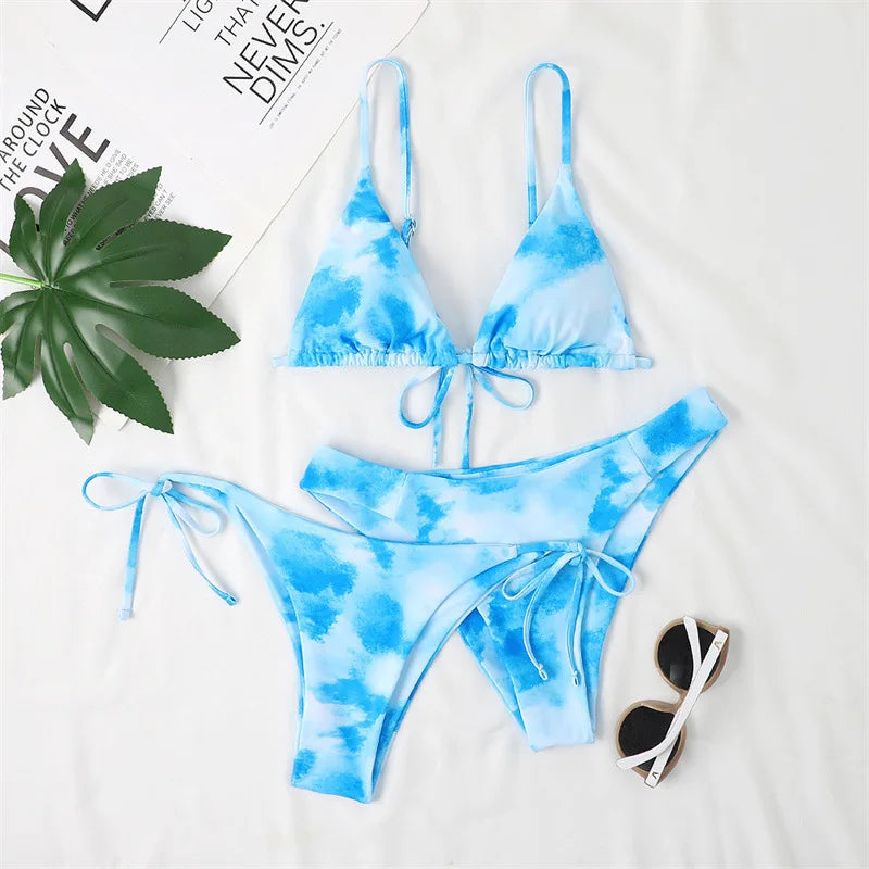 Beaira Sexy 3 Piece Bikini Set Women Solid Blue Purple Push Up Bandage Triangle Swimsuit Brazilian Beach Bathing Suit Swumwear Biquini