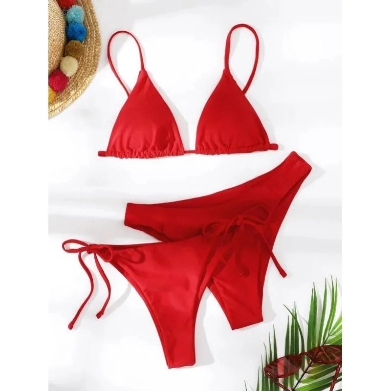 Beaira Sexy 3 Piece Bikini Set Women Solid Blue Purple Push Up Bandage Triangle Swimsuit Brazilian Beach Bathing Suit Swumwear Biquini