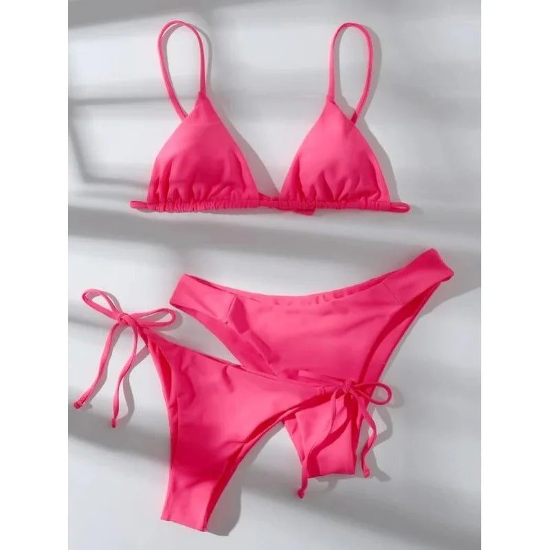 Beaira Sexy 3 Piece Bikini Set Women Solid Blue Purple Push Up Bandage Triangle Swimsuit Brazilian Beach Bathing Suit Swumwear Biquini