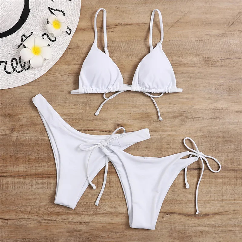 Beaira Sexy 3 Piece Bikini Set Women Solid Blue Purple Push Up Bandage Triangle Swimsuit Brazilian Beach Bathing Suit Swumwear Biquini