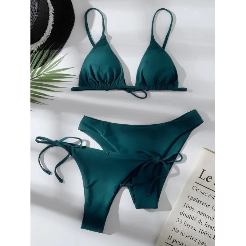 Beaira Sexy 3 Piece Bikini Set Women Solid Blue Purple Push Up Bandage Triangle Swimsuit Brazilian Beach Bathing Suit Swumwear Biquini