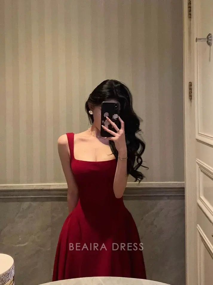 Beaira Elegant Sexy A Line Straps Red Ankle Length Prom Dresses Birthday Outfits formal wear dresses