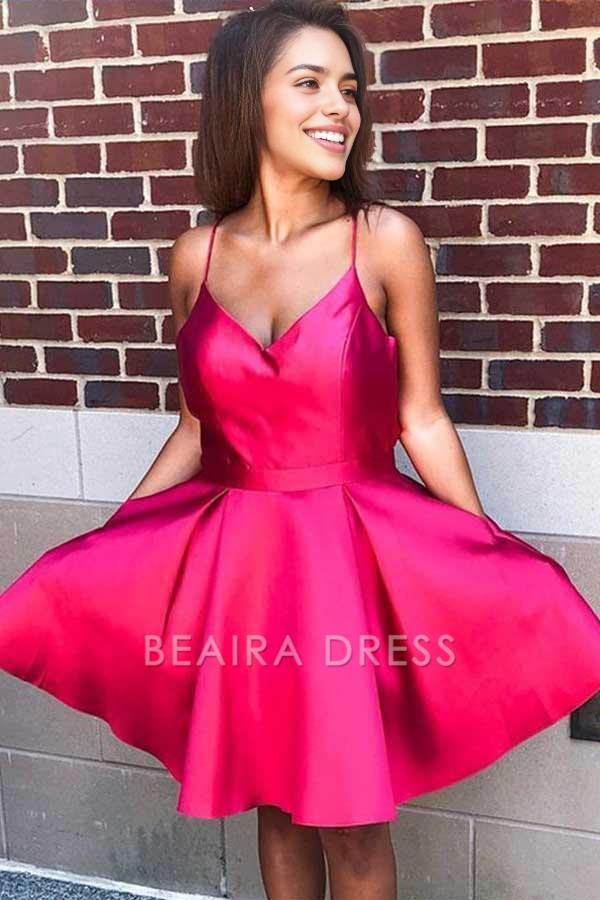 Beaira Sexy Red Spaghetti Strap A-line Homecoming Dress Short Party Gown formal wear dresses