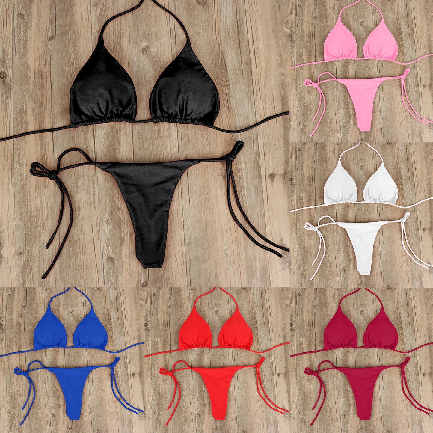 Beaira Sexy Women Bikini Lingerie Set Side Tie Swimsuit T--back Low Rise Thong Bandage Style Brazilian Swimwear Soft Solid Underwear