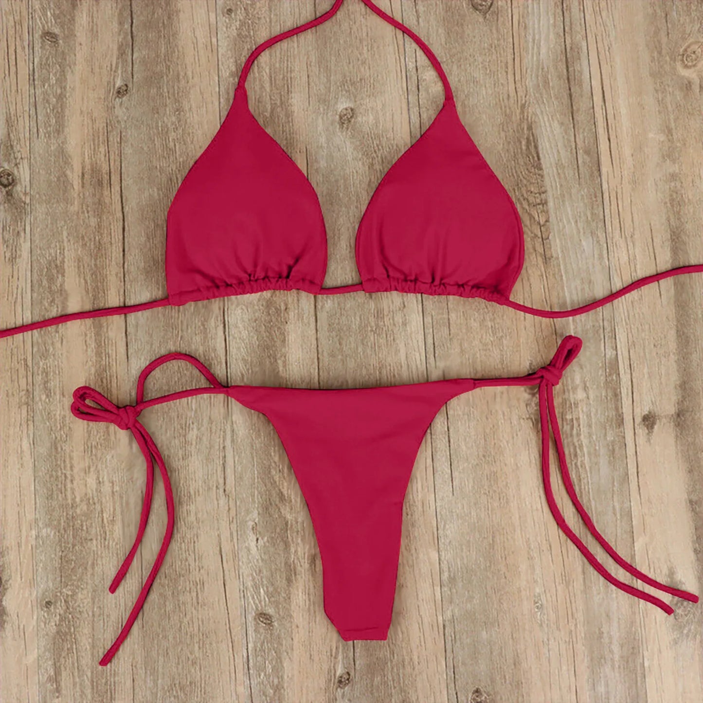 Beaira Sexy Women Bikini Lingerie Set Side Tie Swimsuit T--back Low Rise Thong Bandage Style Brazilian Swimwear Soft Solid Underwear