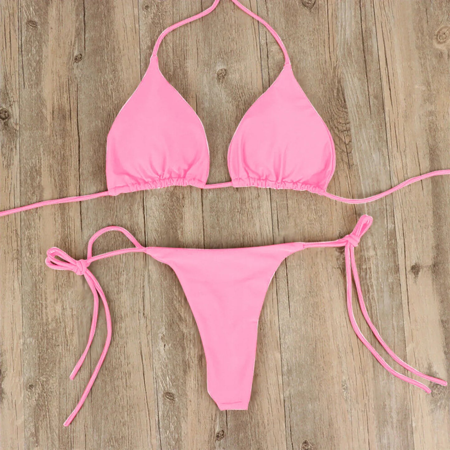 Beaira Sexy Women Bikini Lingerie Set Side Tie Swimsuit T--back Low Rise Thong Bandage Style Brazilian Swimwear Soft Solid Underwear