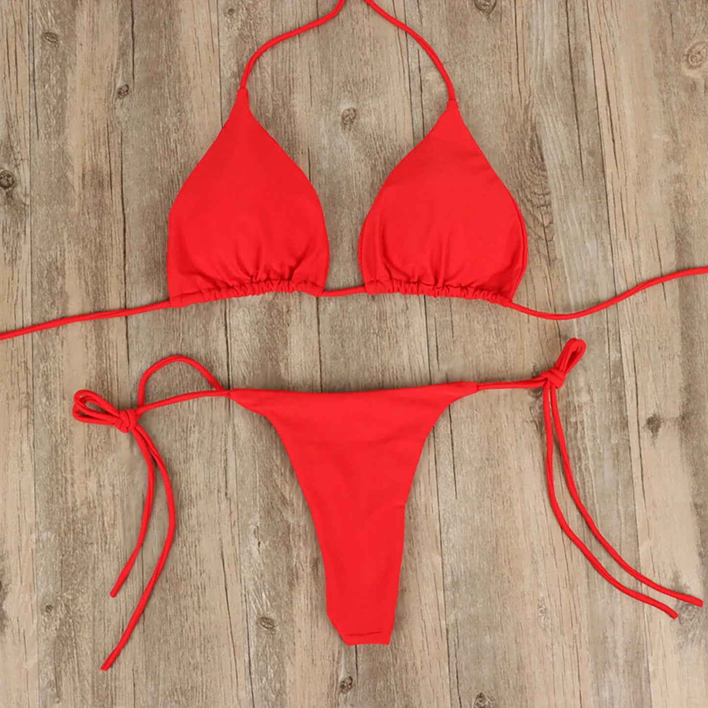 Beaira Sexy Women Bikini Lingerie Set Side Tie Swimsuit T--back Low Rise Thong Bandage Style Brazilian Swimwear Soft Solid Underwear