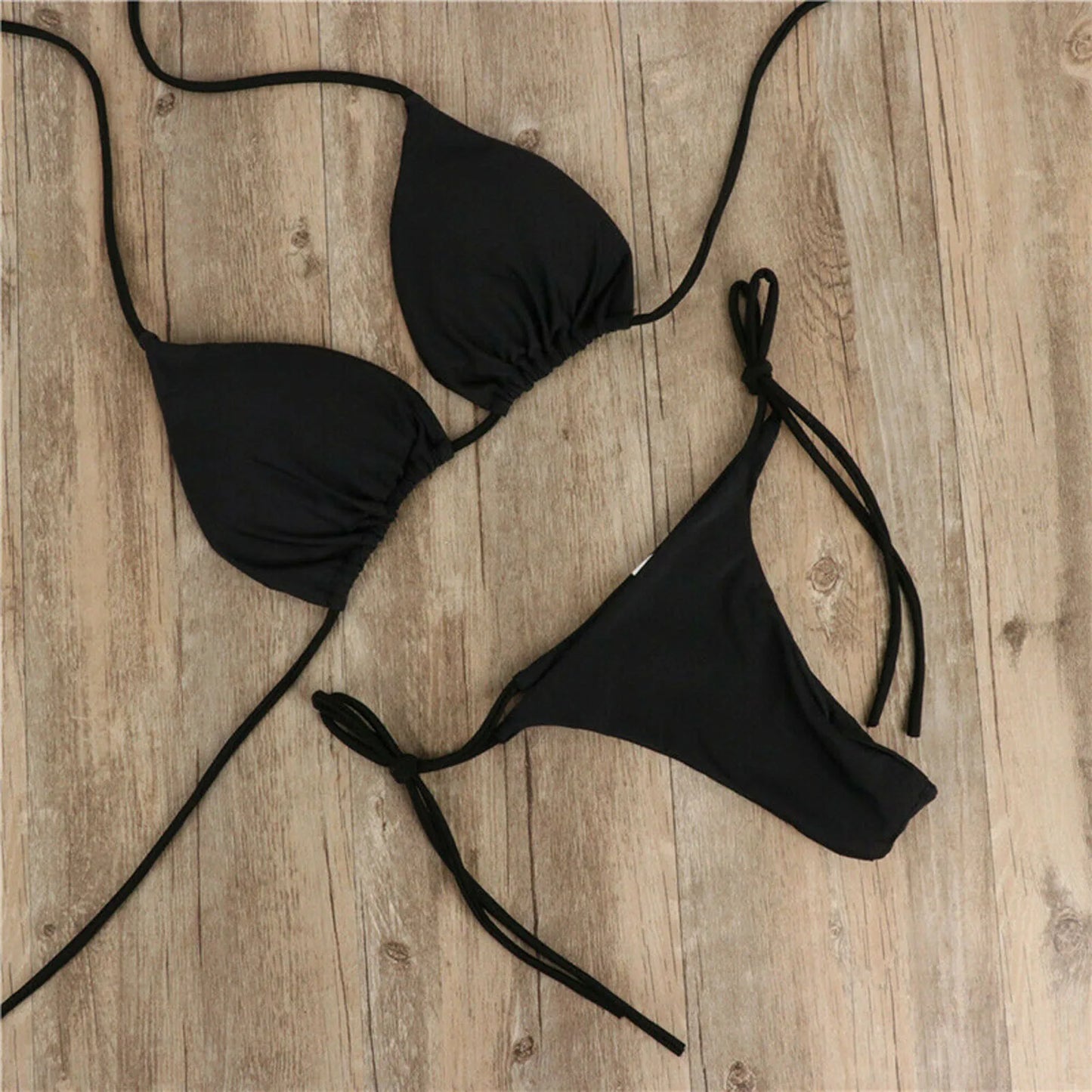 Beaira Sexy Women Bikini Lingerie Set Side Tie Swimsuit T--back Low Rise Thong Bandage Style Brazilian Swimwear Soft Solid Underwear