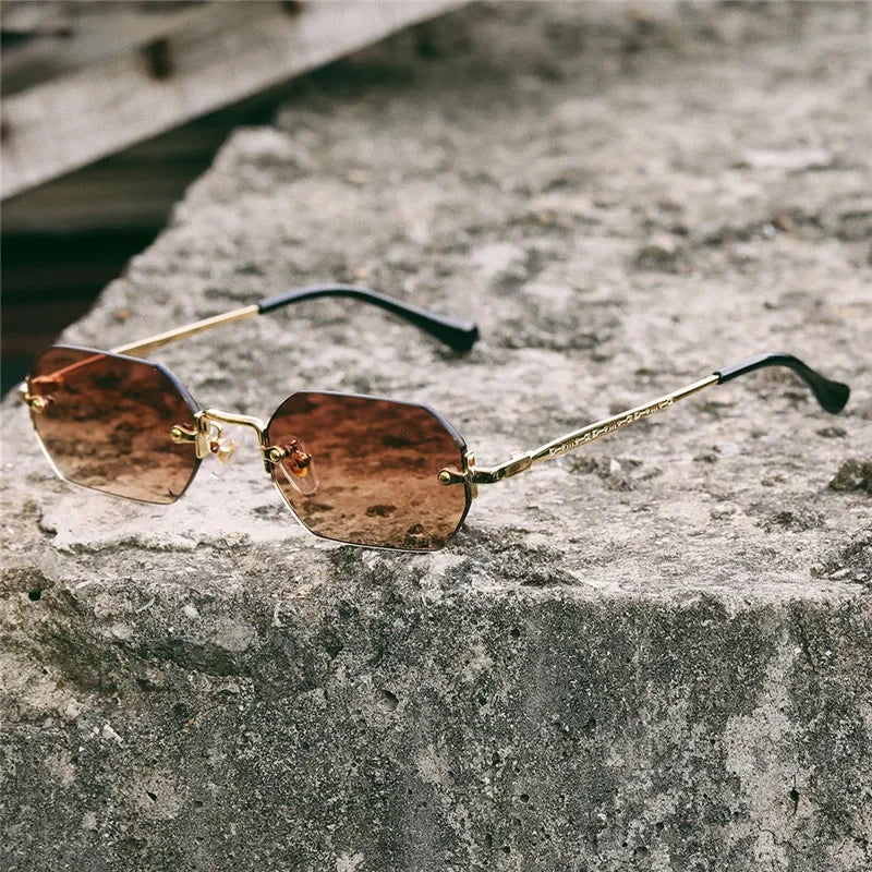 Beaira Vintage Rimless Polygon Sunglasses Women Men Luxury Brand Designer Popular Travel Small Frame Sun Glasses Ladies