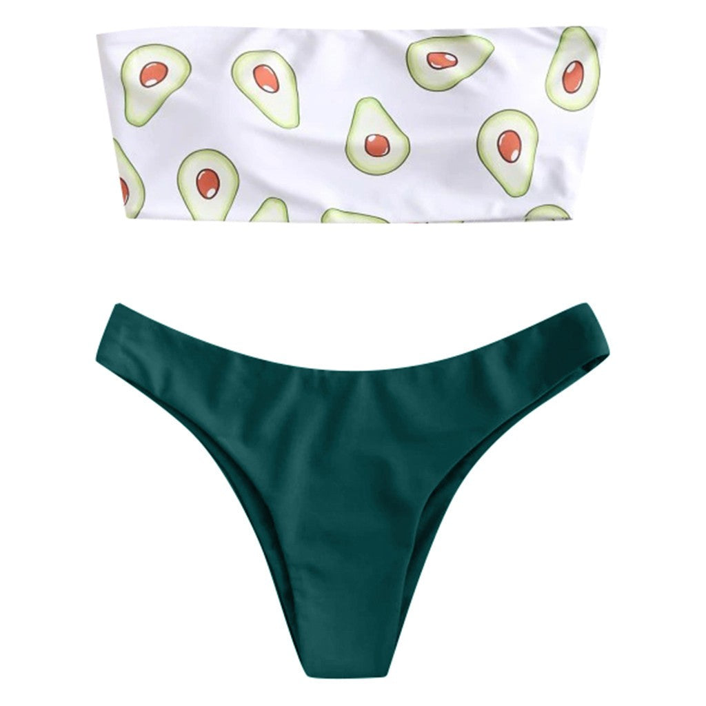 Beaira Women's Bikini Set Sexy Fashion Avocados Print Swimsuit Strapless Low Waist Swimming Suit for Women Two Piece Bikini Mujer