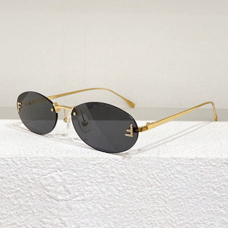 Beaira Motorcycle Rectangle Fashion Elegant Oval Sunglasses Male Letter "F" Rimless Sunglasses Female Travel Driving Goggles Unisex
