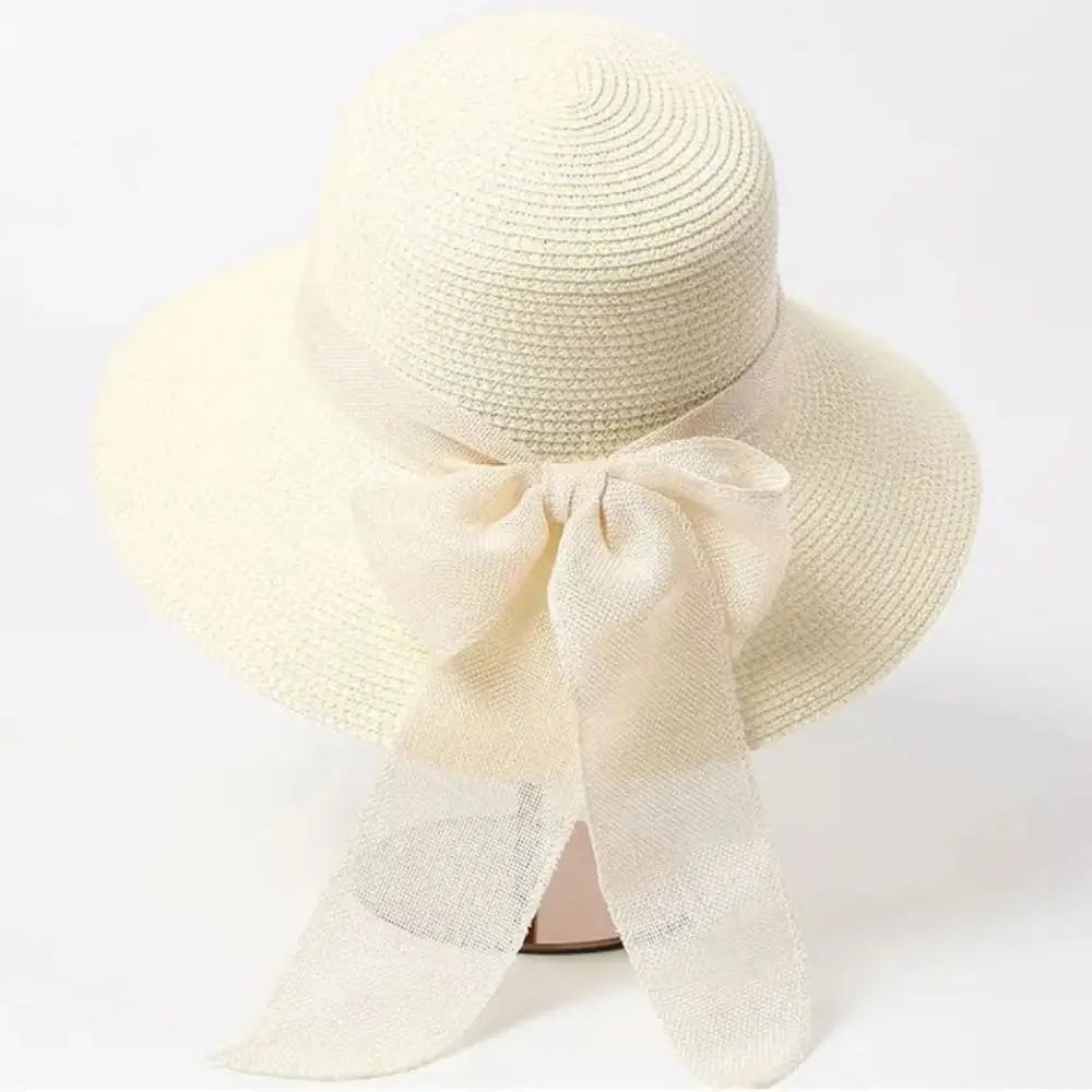 Beaira New Summer Women Sun Hat Casual Fashion Bowtie Fisherman Hat Straw Hat with Bow Ribbon Travel Beach Hat