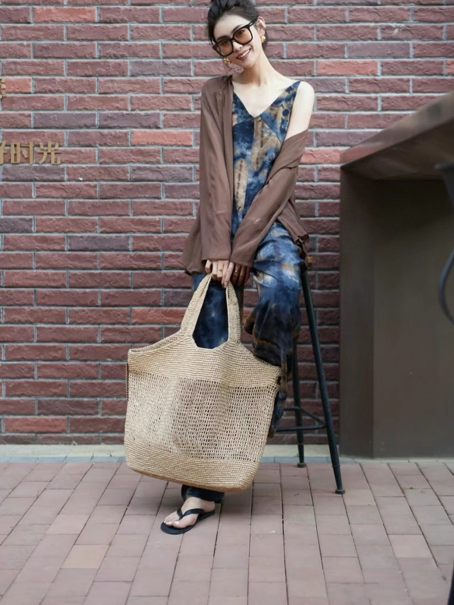 Beaira Casual Straw Tote Bag Designer Letters Large Capacity Women Handbags Handmade Woven Summer Beach Bag Commuter Shopping Purses