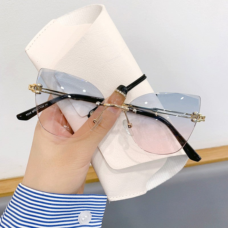 Beaira Vintage Rimless Sunglasses Women Men Steampunk Eyeglasses New Fashion Cat Eye Gradient Sun Glasses UV400 Shades Goggles