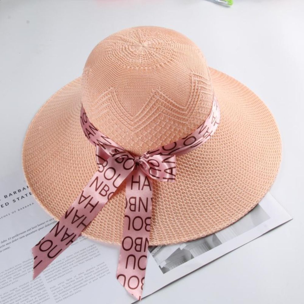 Beaira New Summer Women Sun Hat Casual Fashion Bowtie Fisherman Hat Straw Hat with Bow Ribbon Travel Beach Hat