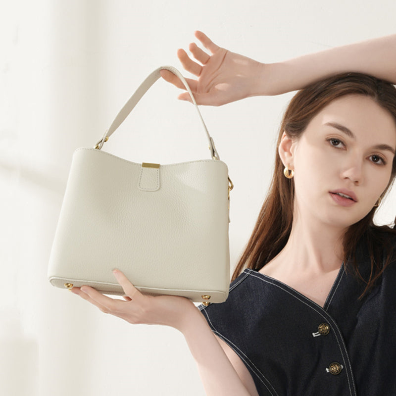 Beaira 100% Cow Genuine Leather Bucket Shoulder Crossbody Bags For Women 2025 Luxury Designer Wide Strap Tote Ladies Handbags