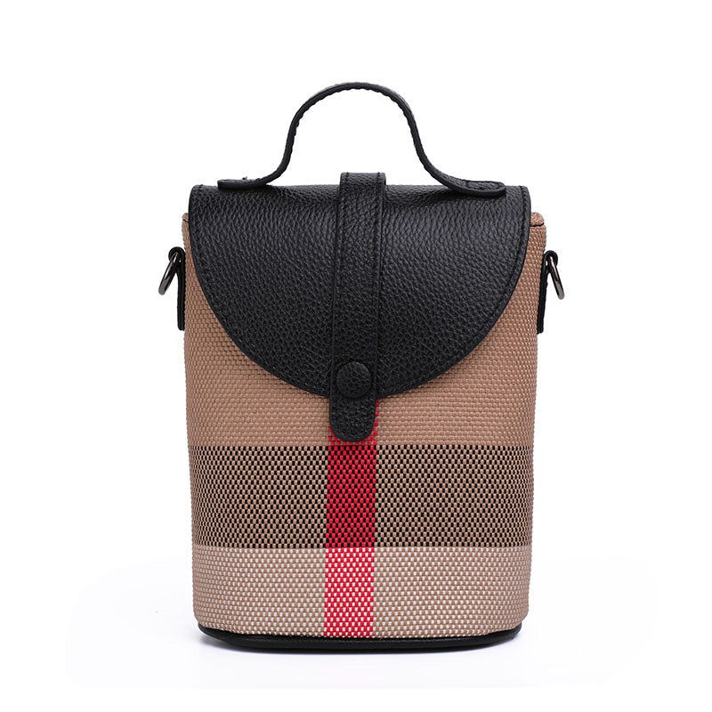 Beaira Fashionable women's mini bag plaid single shoulder crossbody bag canvas patchwork cowhide portable small bag