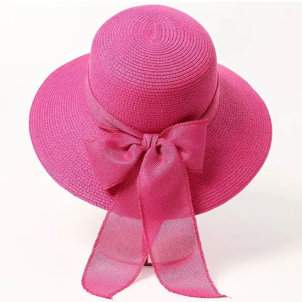 Beaira New Summer Women Sun Hat Casual Fashion Bowtie Fisherman Hat Straw Hat with Bow Ribbon Travel Beach Hat