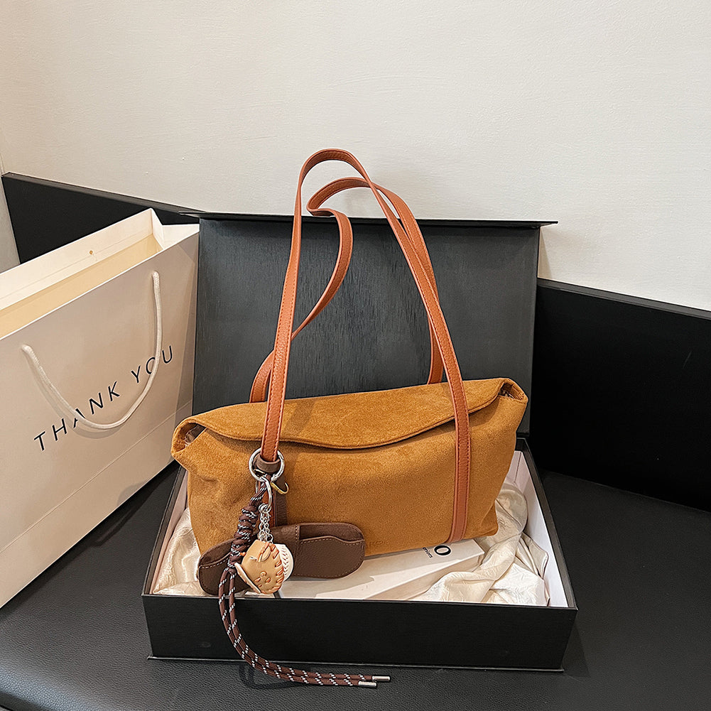 Beaira Women Suede Shoulder Bag Large Capacity Flap Underarm Bag Solid Retro Handbag Clutch Purse for Work Travel