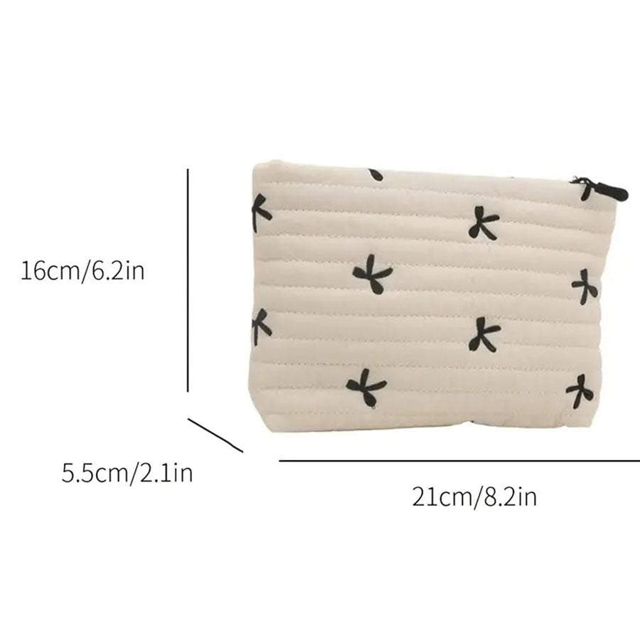 Beaira Cute Makeup Bag with Zipper Large Capacity Cosmetic Bag Embroidery Bow Wash Storage Bag