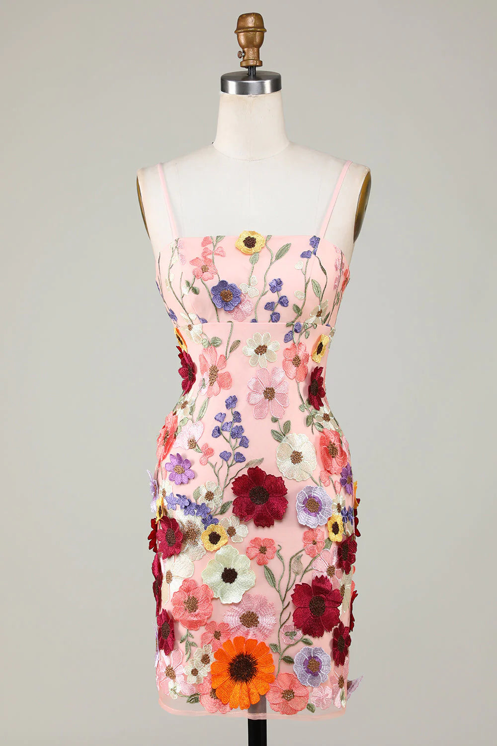 Sheath Spaghetti Straps 3D Flower Homecoming Dress For Teens