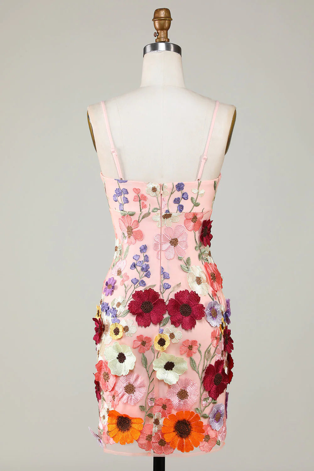 Sheath Spaghetti Straps 3D Flower Homecoming Dress For Teens
