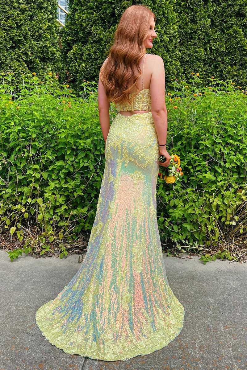 Sheath Spaghetti Straps Appliques & Sequins Long Prom Dress