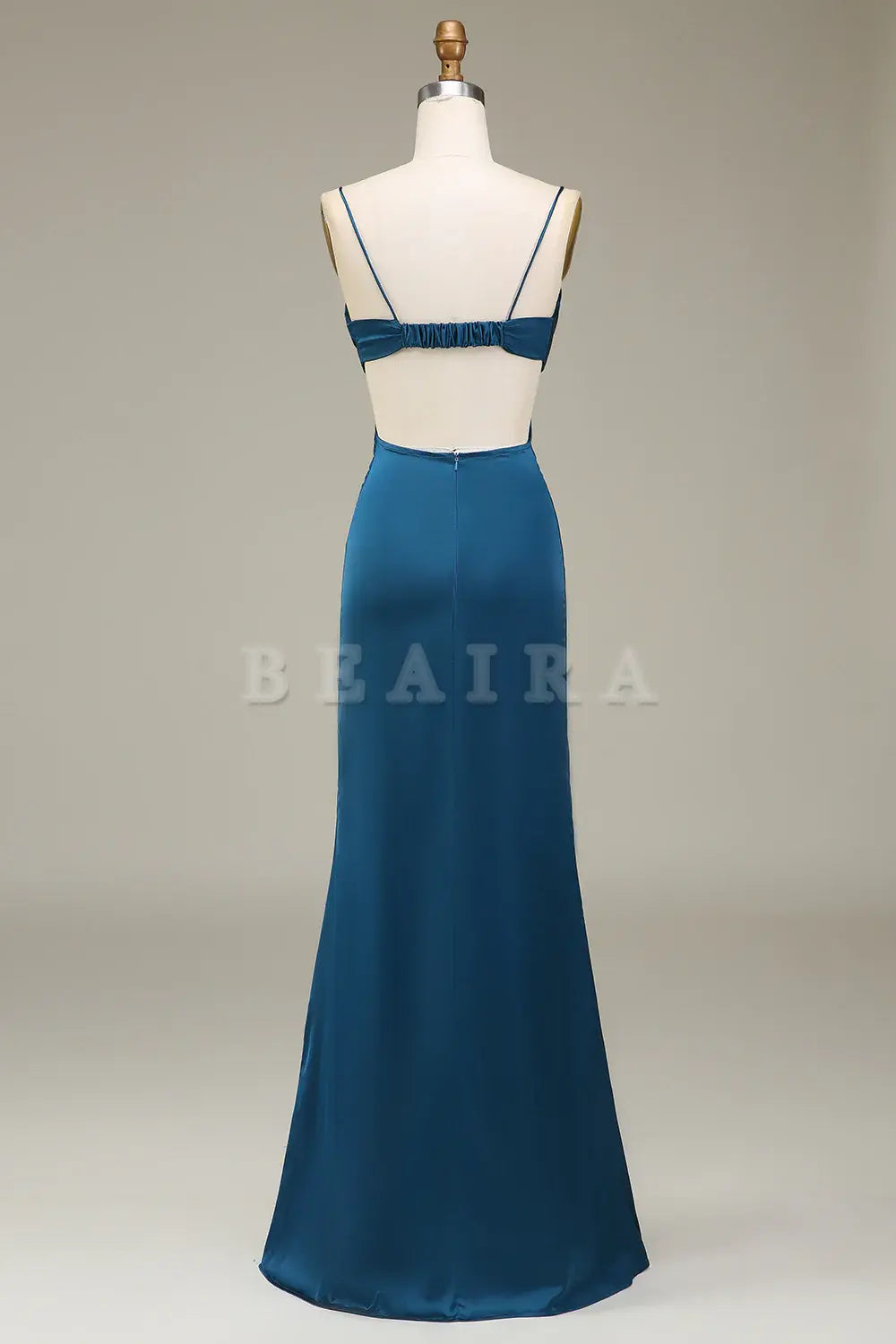 Beaira Sheath Peacock Spaghetti Straps Long Satin Bridesmaid Dress Bridesmaid dress shop