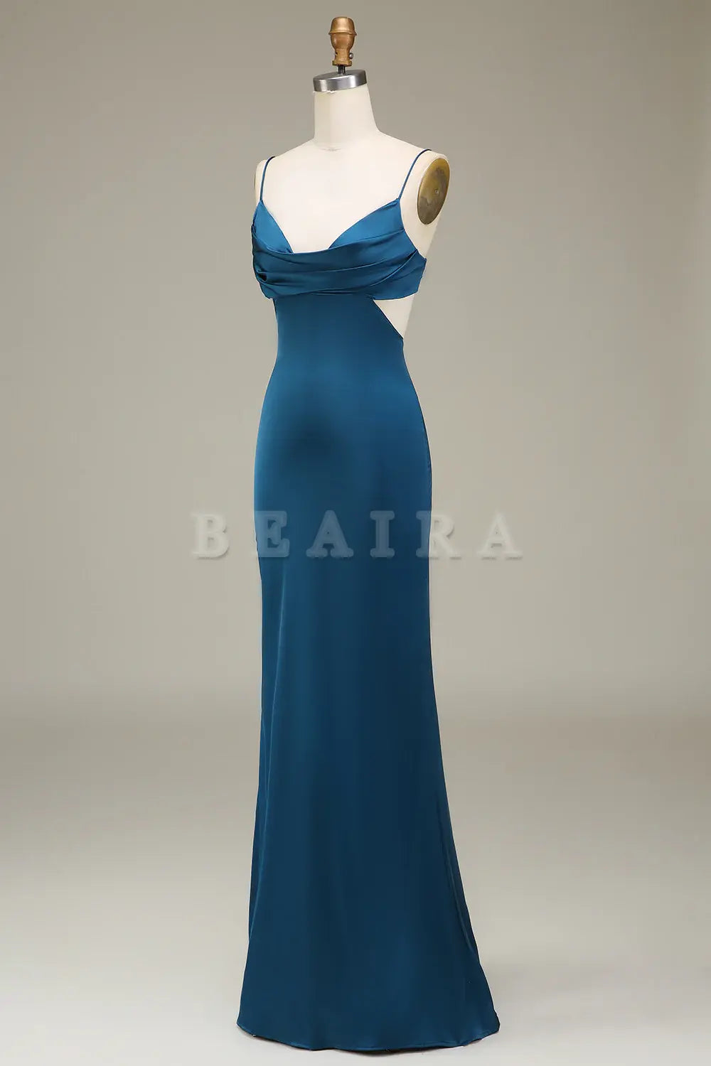 Beaira Sheath Peacock Spaghetti Straps Long Satin Bridesmaid Dress Bridesmaid dress shop