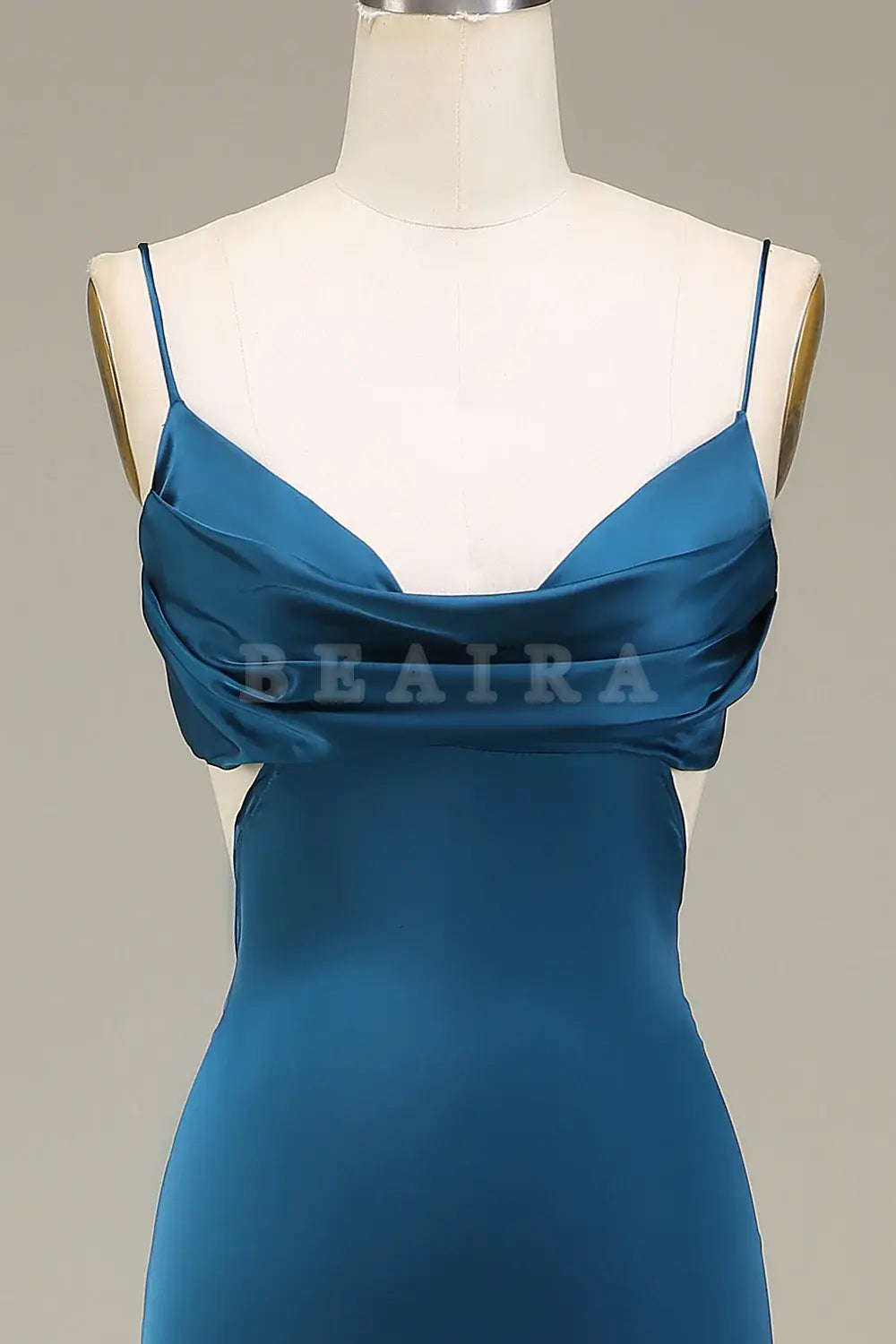 Beaira Sheath Peacock Spaghetti Straps Long Satin Bridesmaid Dress Bridesmaid dress shop