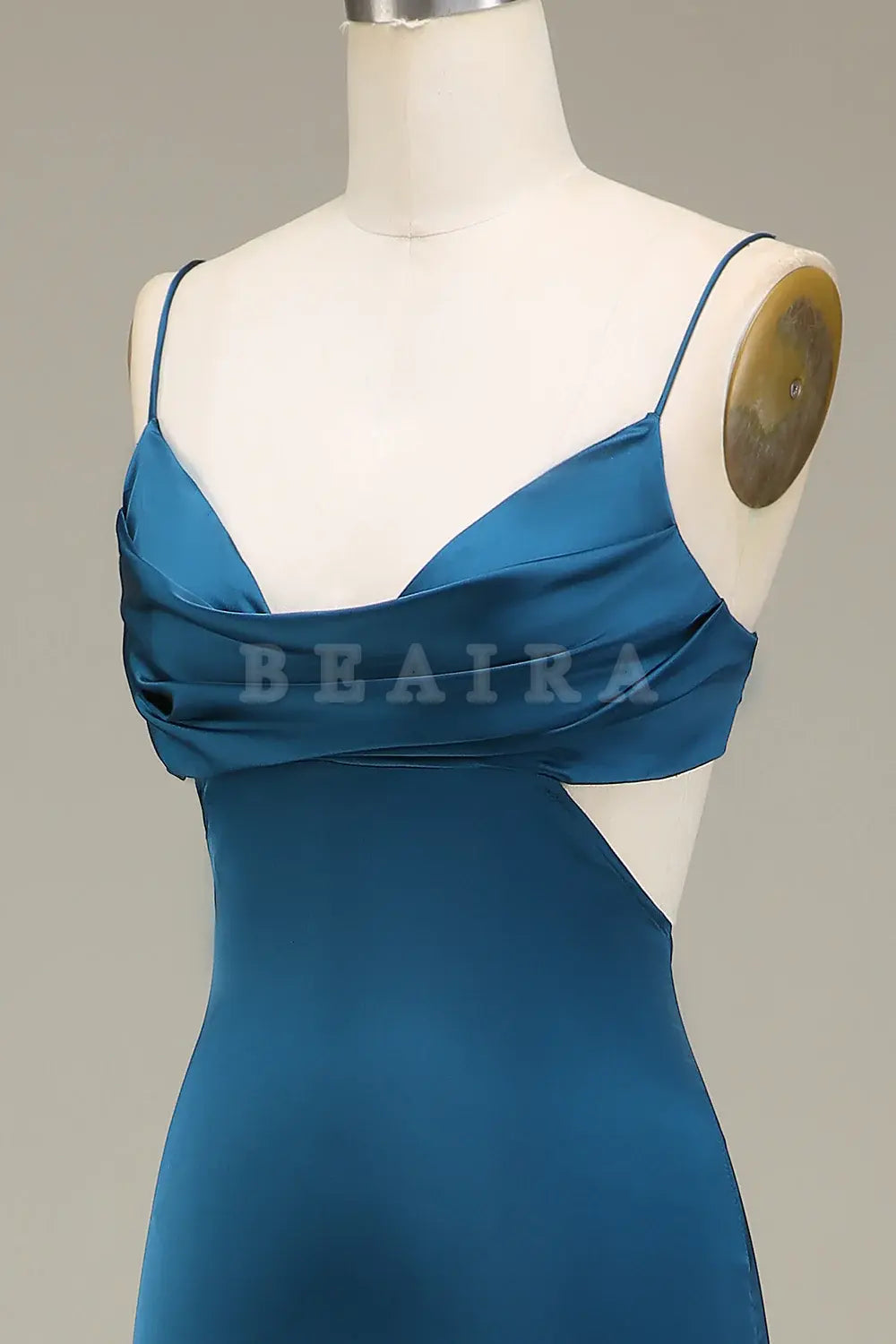 Beaira Sheath Peacock Spaghetti Straps Long Satin Bridesmaid Dress Bridesmaid dress shop