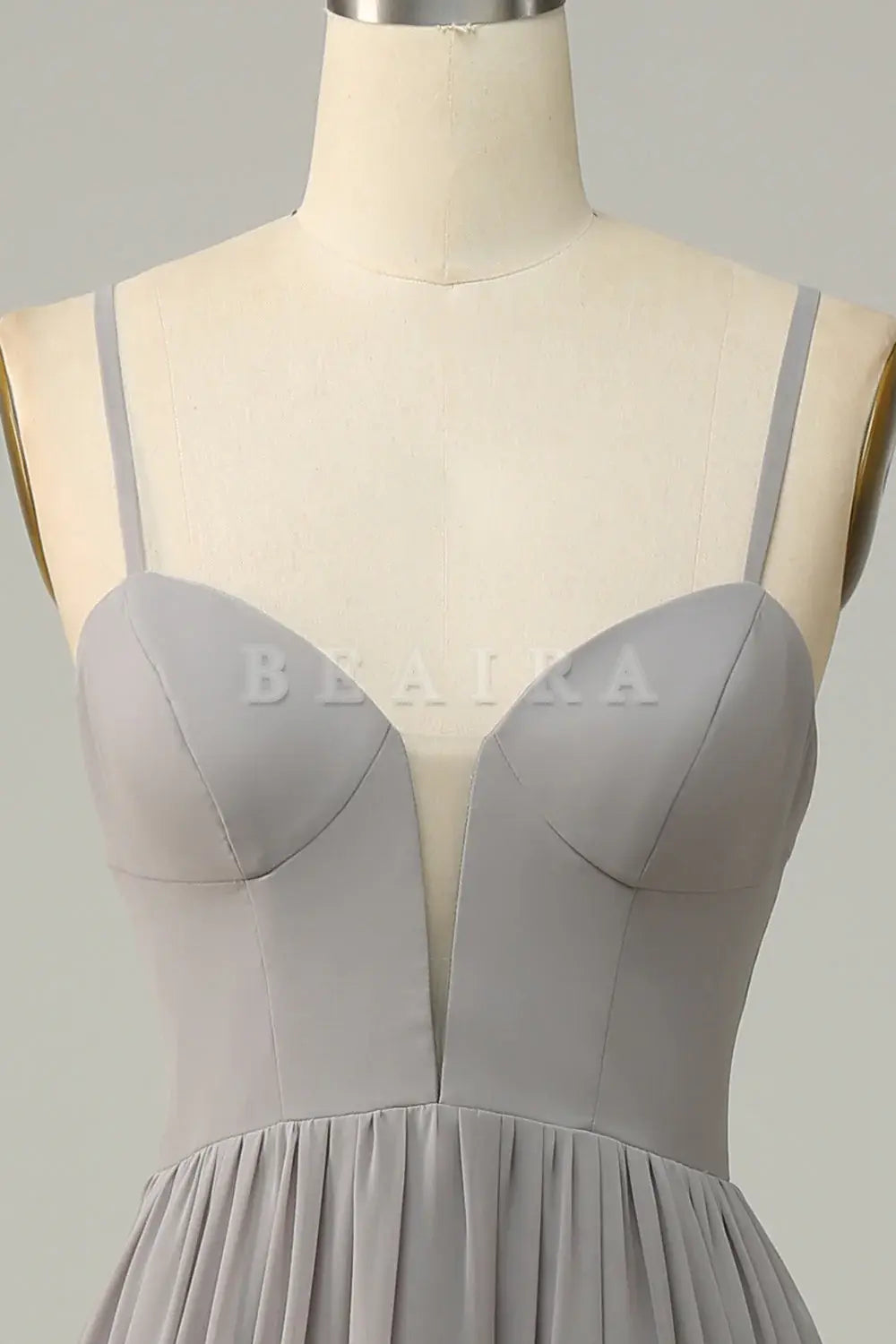 Beaira Silver A Line Spaghetti Straps Long Bridesmaid Dress With Slit Bridesmaid dress shop