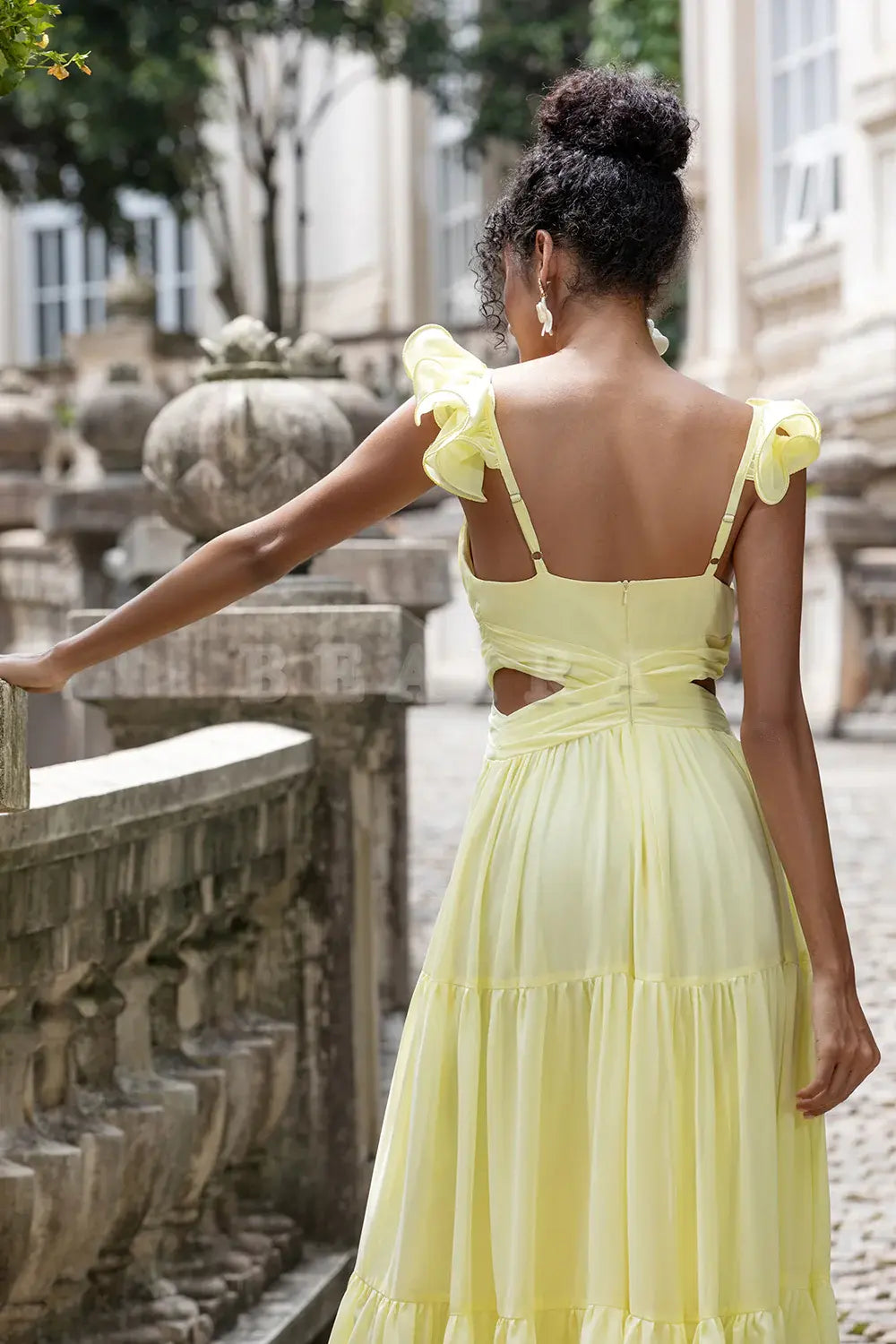 Beaira Simple A Line Pleated Chiffon Lemon Yellow Wedding Party Guest Dress with Ruffles Bridesmaid dress shop