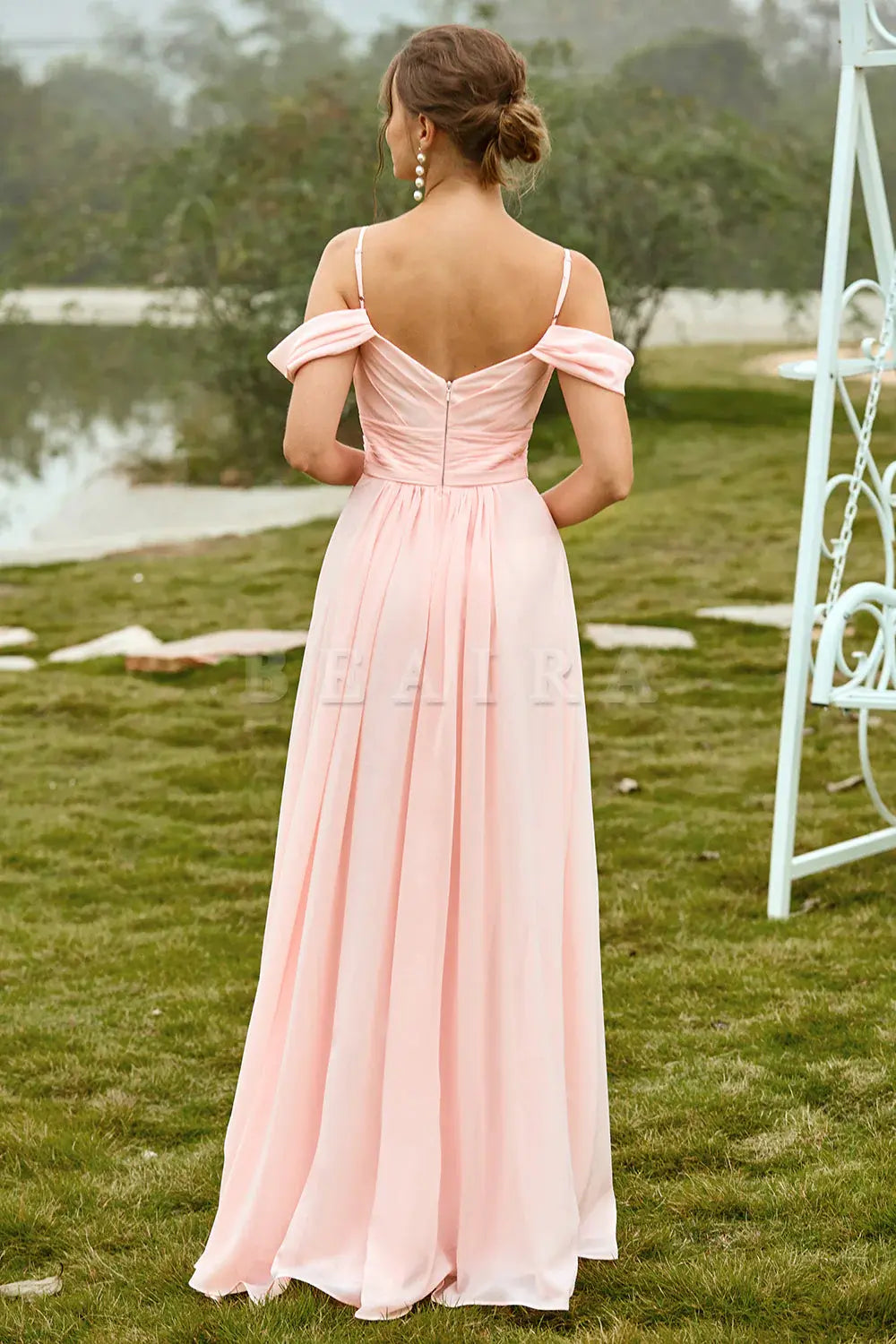 Beaira Simple Blush A Line Off The Shoulder Long Bridesmaid Dress With Ruffles New Arrivals