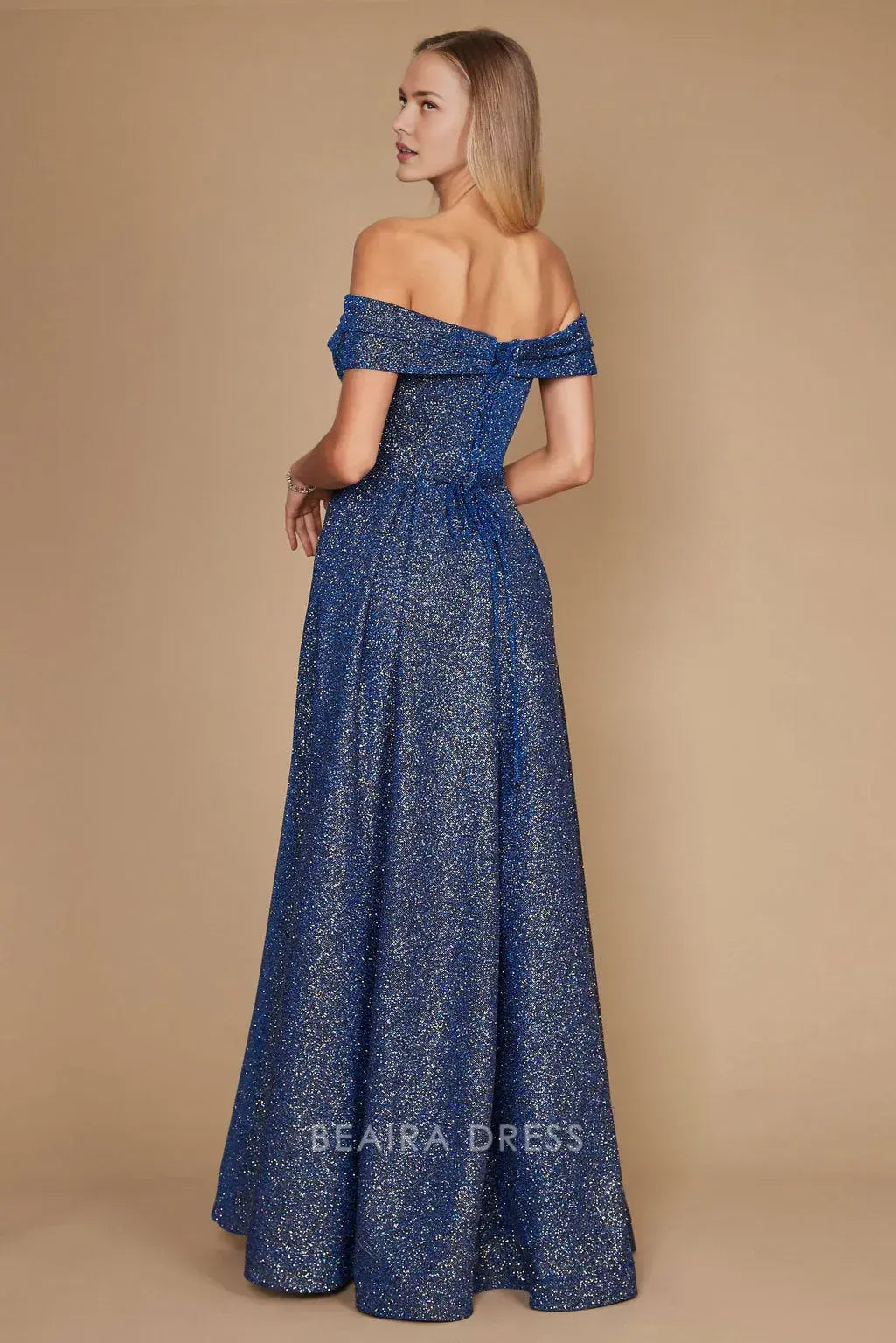 Simple Off Shoulder Glitter Formal Maxi Dress with Side Slit prom dress