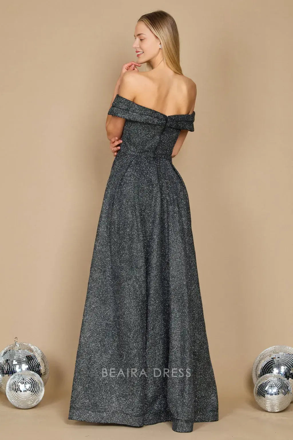 Simple Off Shoulder Glitter Formal Maxi Dress with Side Slit prom dress