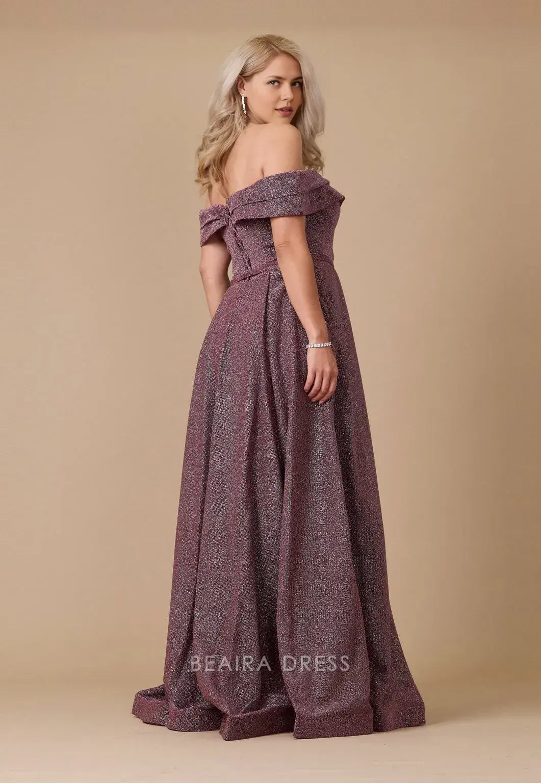Simple Plus Size Off Shoulder Glitter Formal Maxi Dress with Side Slit prom dress