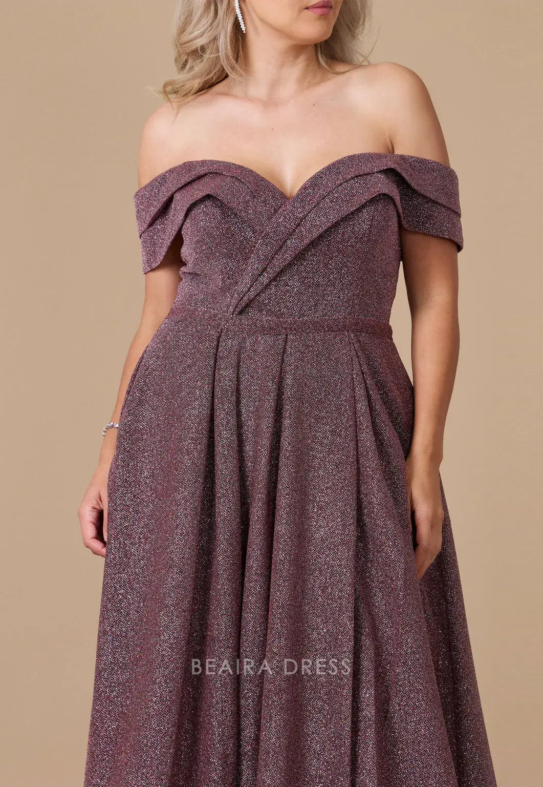 Simple Plus Size Off Shoulder Glitter Formal Maxi Dress with Side Slit prom dress