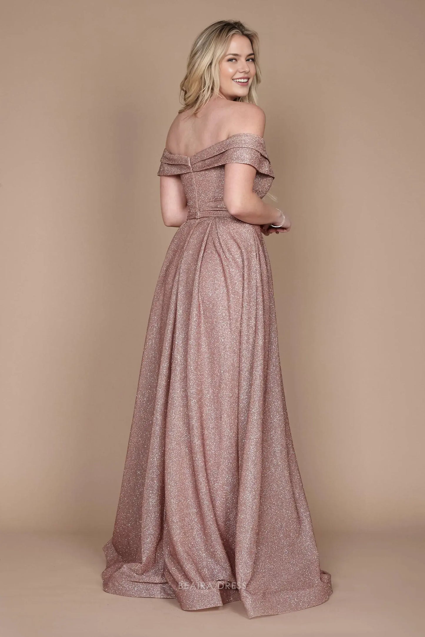 Simple Plus Size Off Shoulder Glitter Formal Maxi Dress with Side Slit prom dress