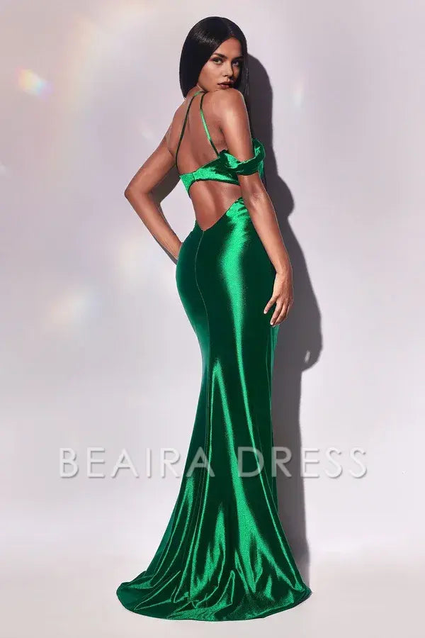 Simple One - Shoulder Satin Prom Dress with Cutout and High Slit