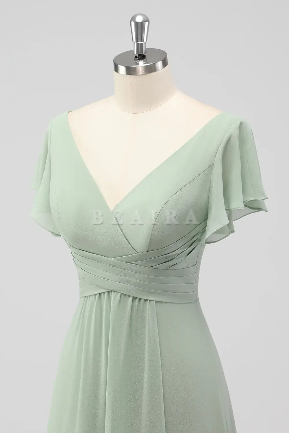 Beaira Simple Sage Green A-Line V-Neck Chiffon Long Bridesmaid Dress with Slit New Arrivals