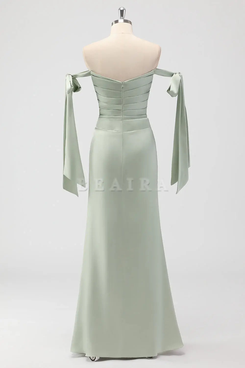 Beaira Simple Sage Green Mermaid Off The Shoulder Ruched Long Bridesmaid Dress with Slit New Arrivals