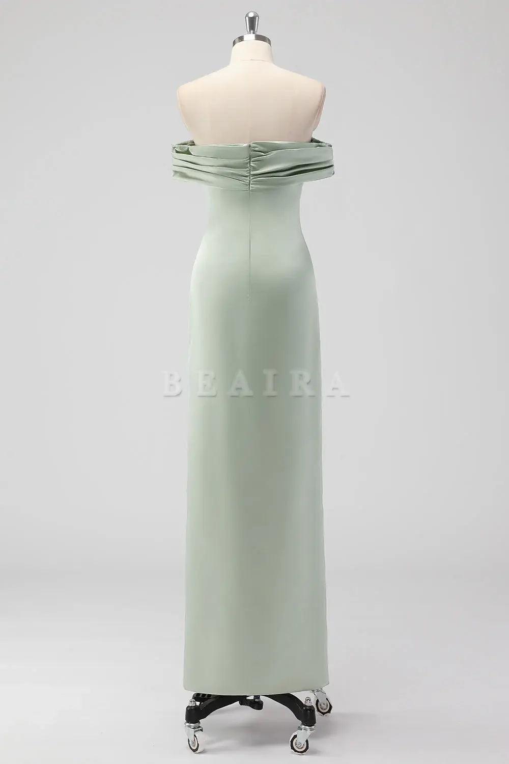 Beaira Simple Sage Green Sheath Off the Shoulder Ruched Satin Long Bridesmaid Dress New Arrivals