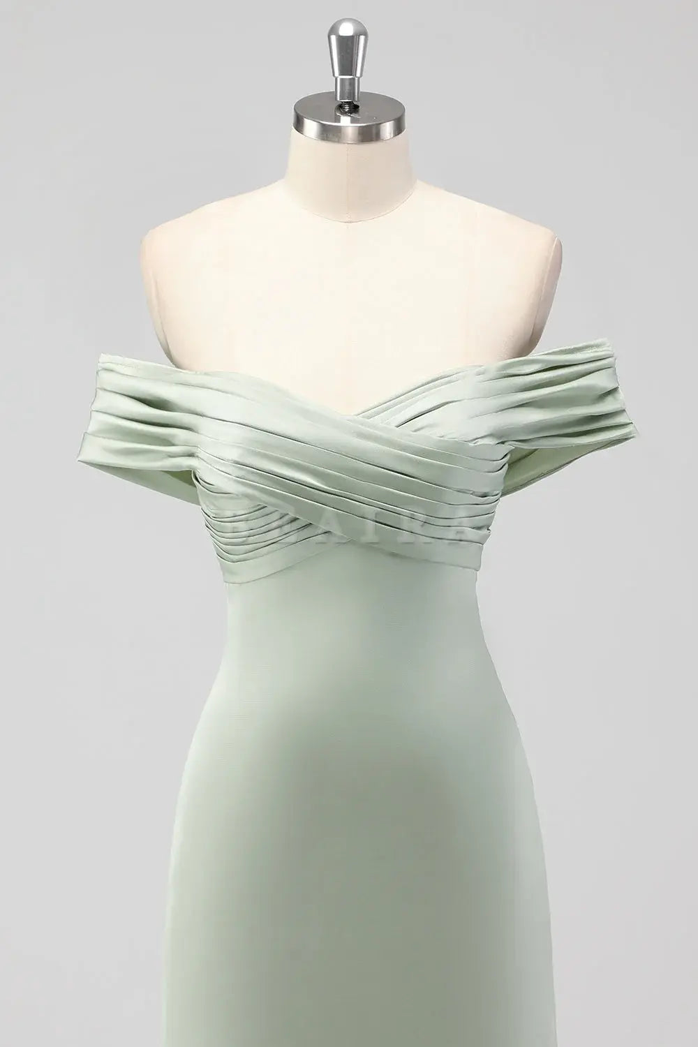 Beaira Simple Sage Green Sheath Off the Shoulder Ruched Satin Long Bridesmaid Dress New Arrivals