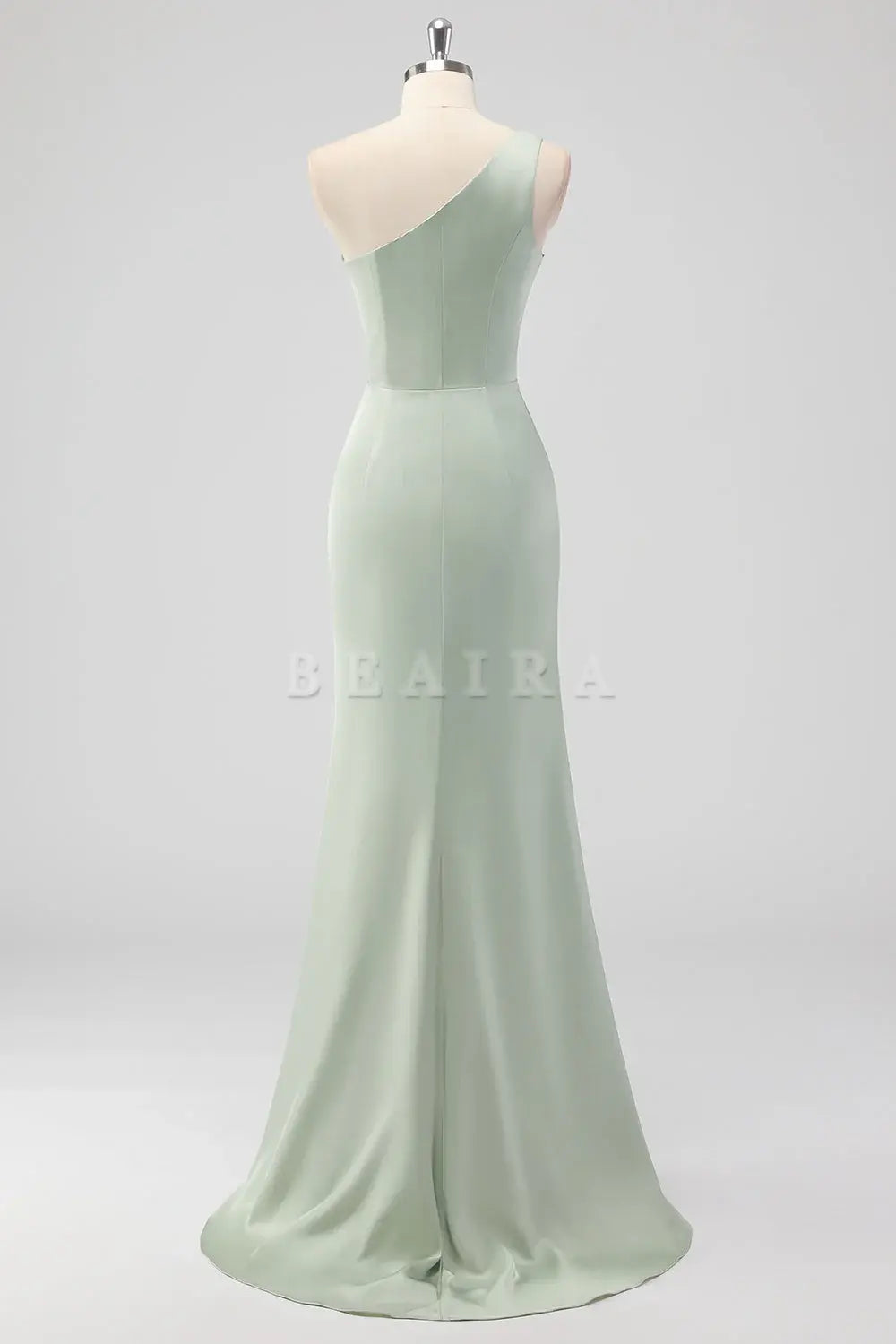 Beaira Simple Sage Green Sheath One Shoulder Satin Long Bridesmaid Dress with Slit New Arrivals