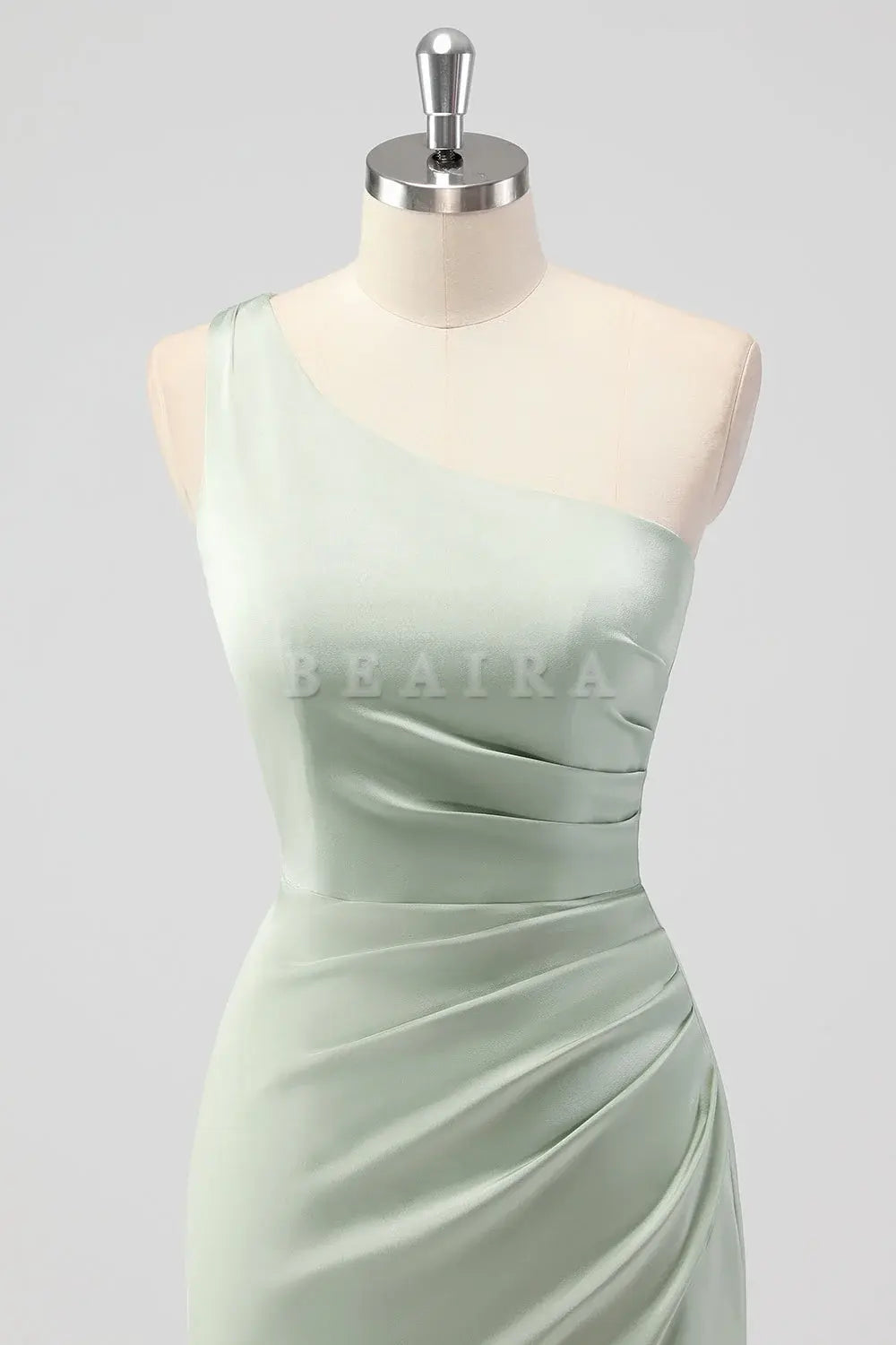 Beaira Simple Sage Green Sheath One Shoulder Satin Long Bridesmaid Dress with Slit New Arrivals