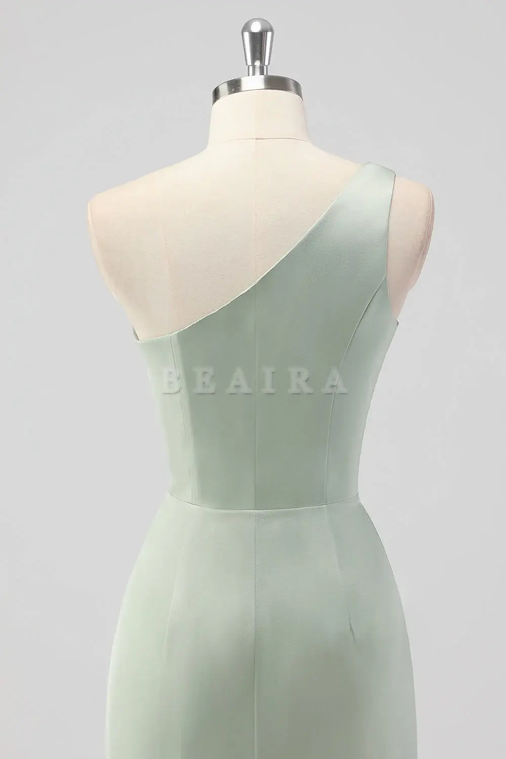 Beaira Simple Sage Green Sheath One Shoulder Satin Long Bridesmaid Dress with Slit New Arrivals