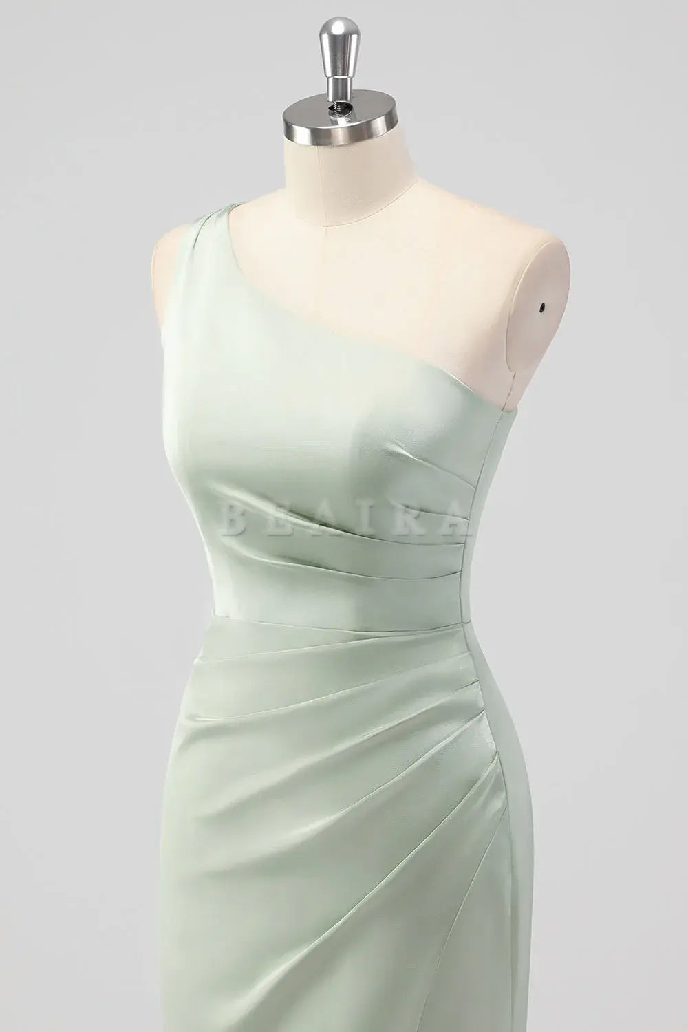 Beaira Simple Sage Green Sheath One Shoulder Satin Long Bridesmaid Dress with Slit New Arrivals