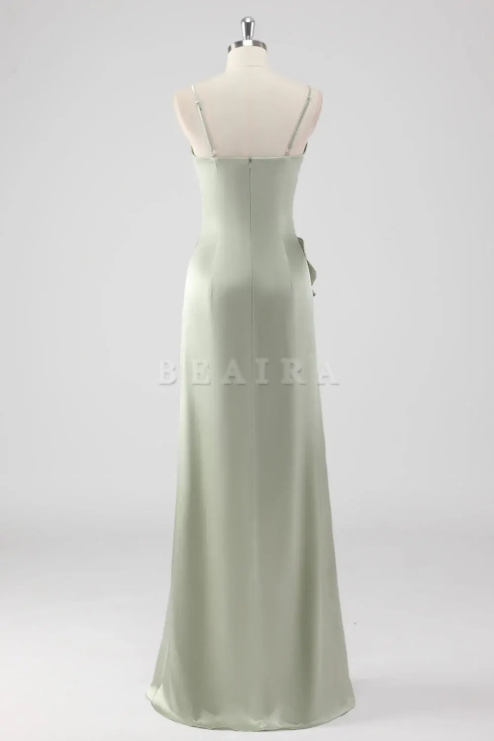 Beaira Simple Sage Long Satin V Neck Ruffled Sheath Bridesmaid Dress New Arrivals